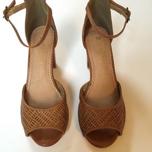 Brown Faux Leather Ankle Strap Heels